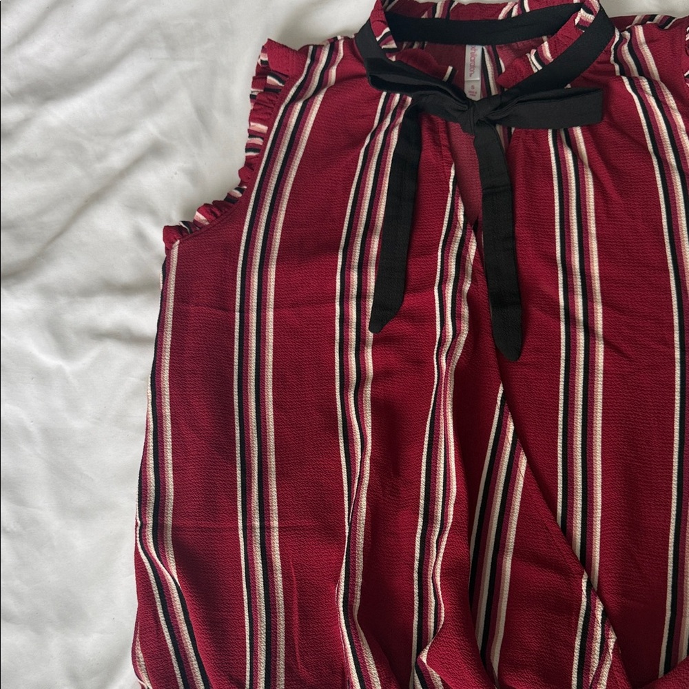 Anthropologie Red and Black Striped Blouse
